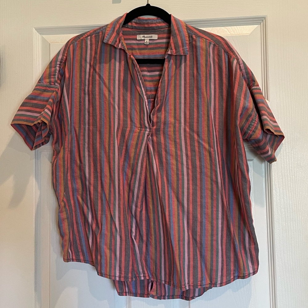 Madewell rainbow stripe button back shirt